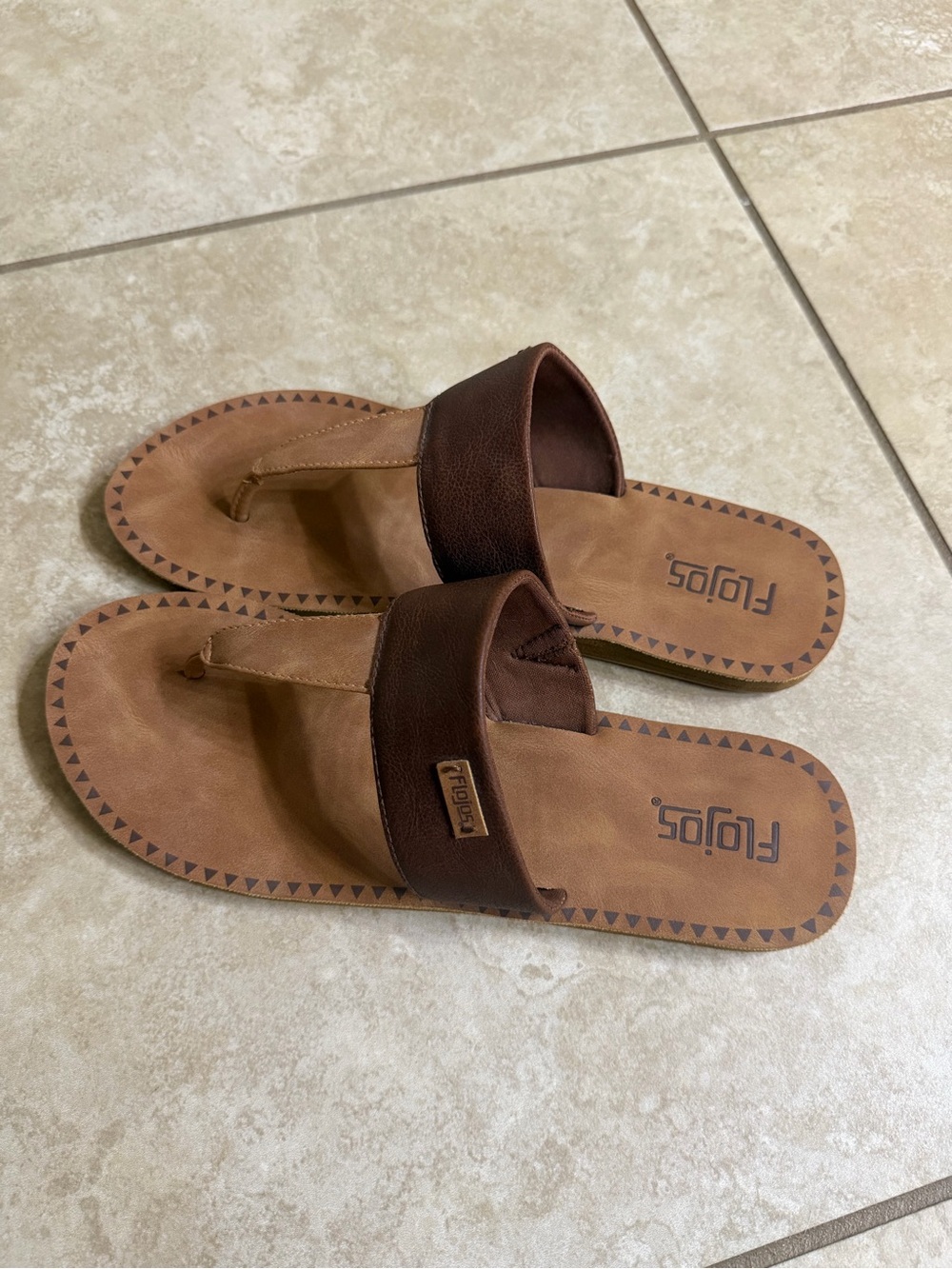 Flojos Brown Two-Tone Leather Slide Sandals